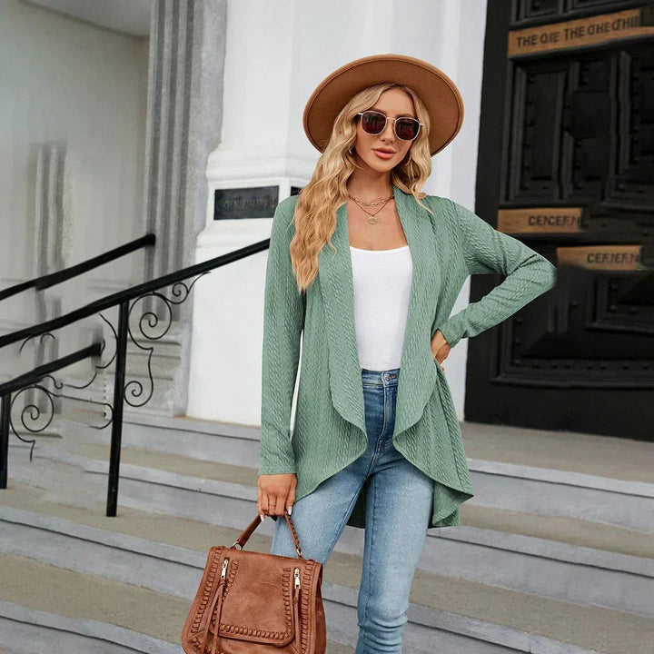 Women's Open-Front Textured Cardigan – Long Sleeves