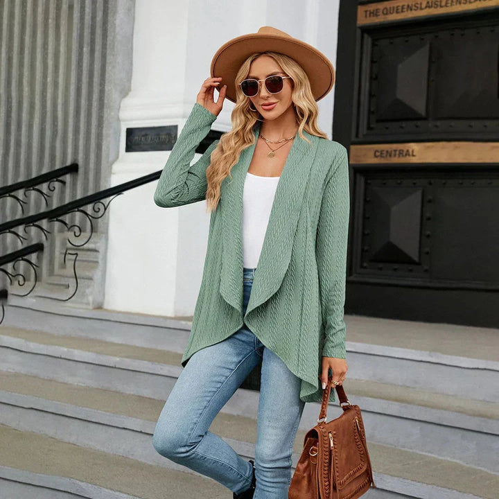 Women's Open-Front Textured Cardigan – Long Sleeves