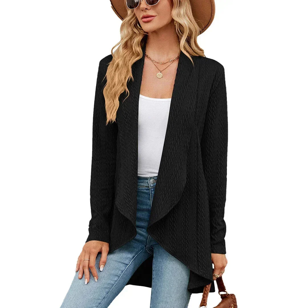 Women's Open-Front Textured Cardigan – Long Sleeves