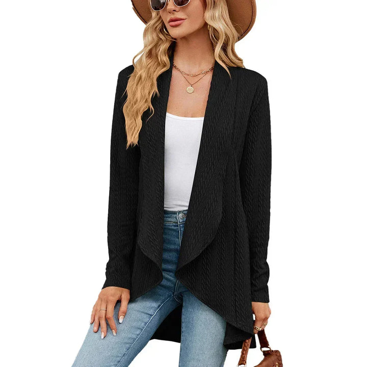 Women's Open-Front Textured Cardigan – Long Sleeves