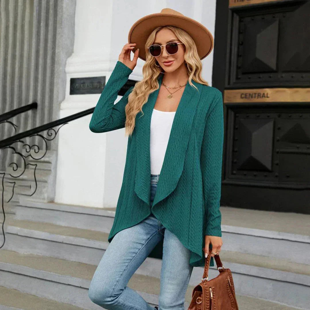 Women's Open-Front Textured Cardigan – Long Sleeves