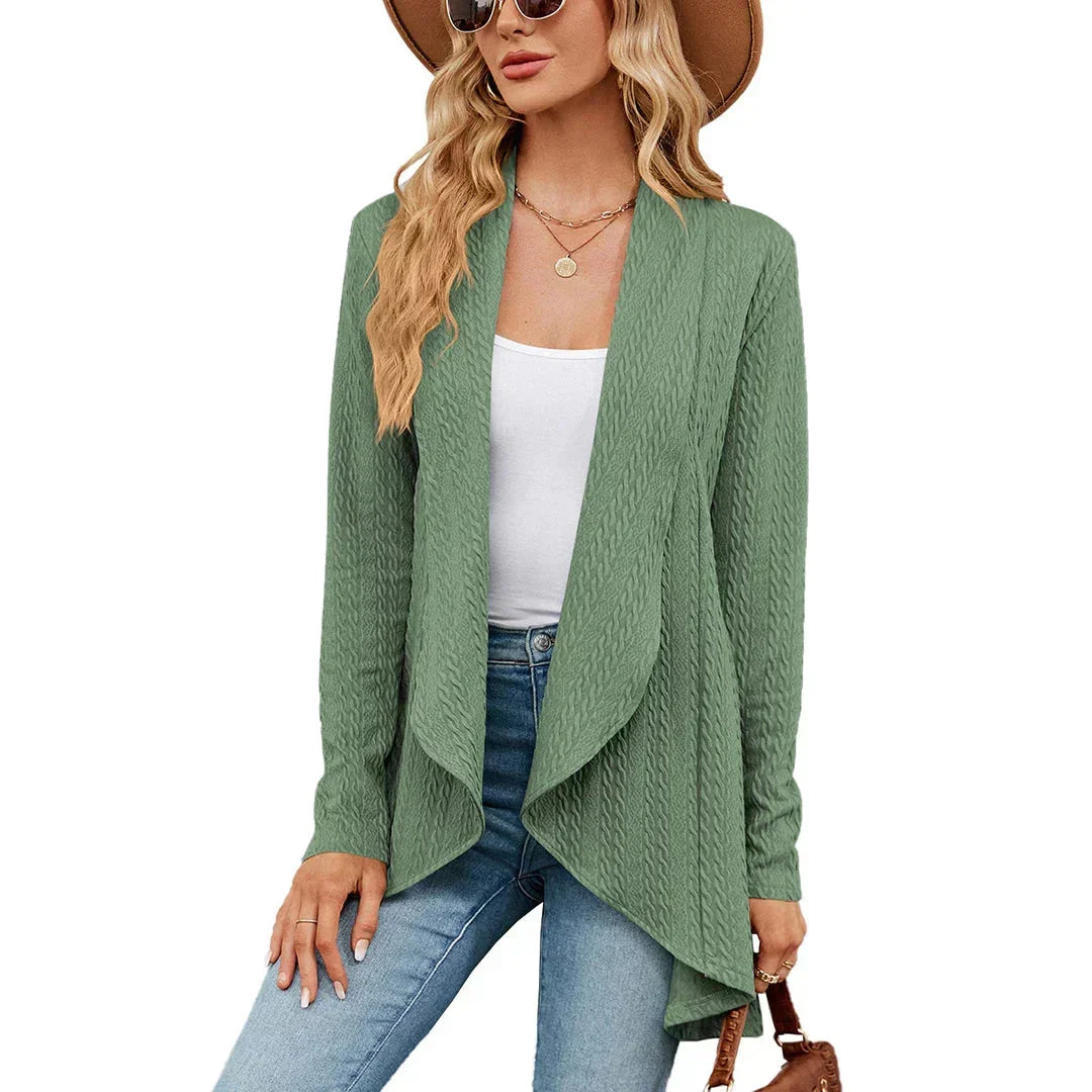 Women's Open-Front Textured Cardigan – Long Sleeves