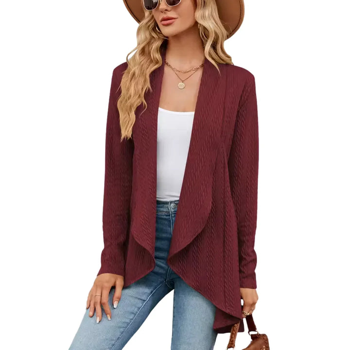 Women's Open-Front Textured Cardigan – Long Sleeves