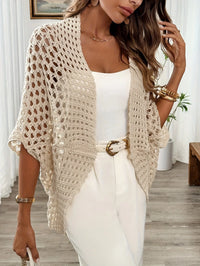 Women's Open Knit Sweater Cardigan – Drape Front And Short Sleeves