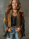Women's Ornate Velvet Boho Kimono Denim Jacket – Wide Bell Sleeves