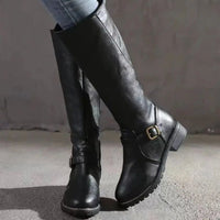 Women's Shoes – Knee-High Buckle Block Heel
