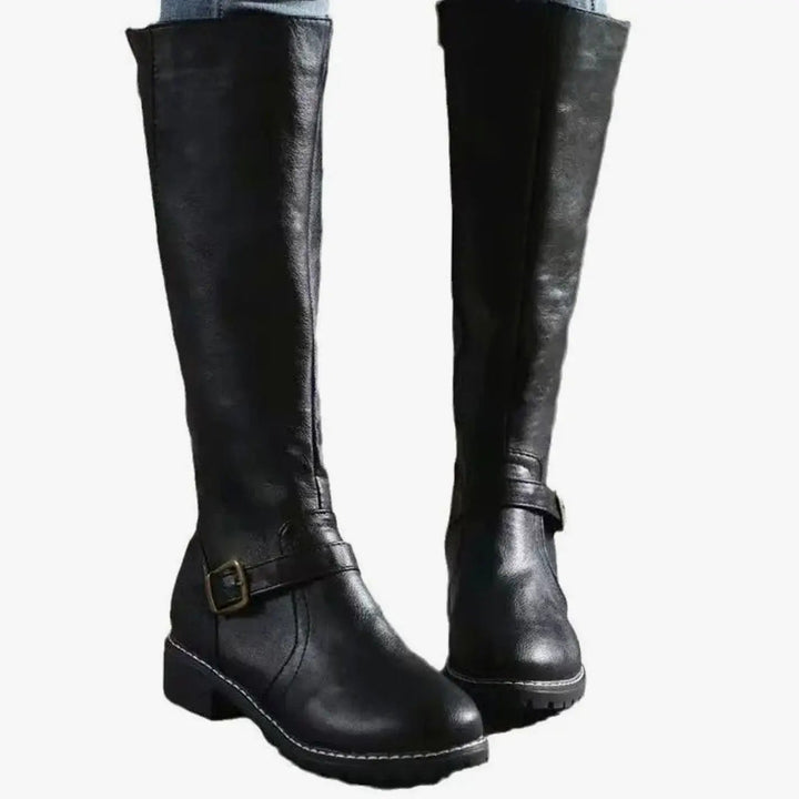 Women's Shoes – Knee-High Buckle Block Heel