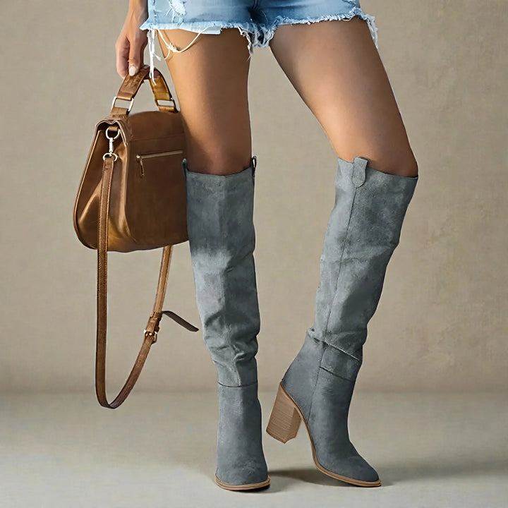 Women's Comfort Suede Knee-High Boots – Slouchy Block-Heel Pointed-Toe