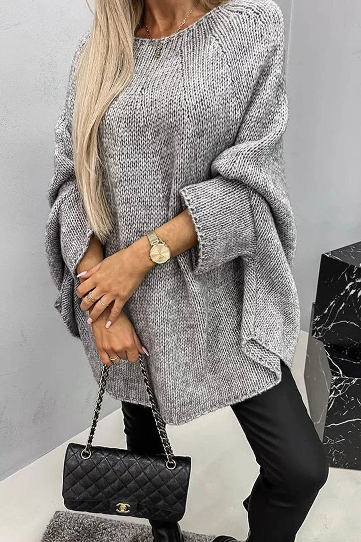Women's Oversized Batwing-Sleeve Crewneck Knit Sweater