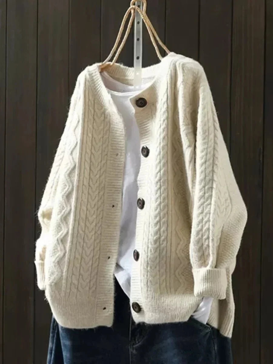 Women's Oversized Cable-Knit Button-Down Cardigan Sweater
