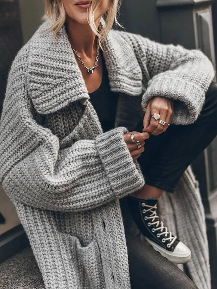 Women's Oversized Chunky Rib-Knit Longline Lapel Cardigan