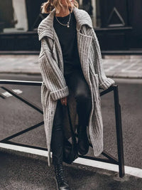 Women's Oversized Chunky Rib-Knit Longline Lapel Cardigan