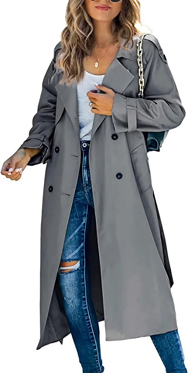 Women's Oversized Double-Breasted Belted Longline Trench Coat