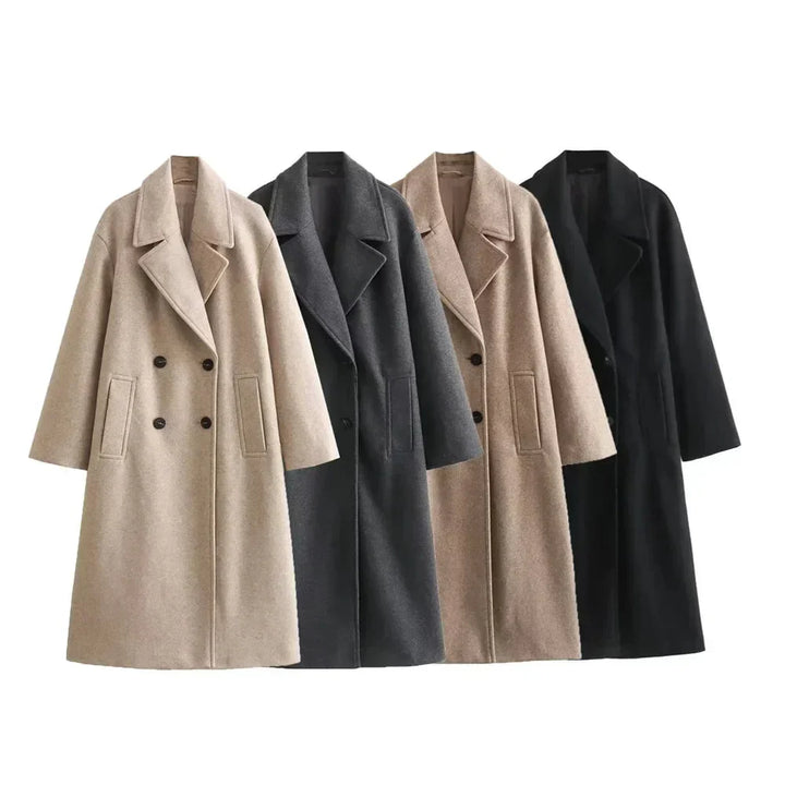 Women's Oversized Double-Breasted Wool Coat – Wide Lapel Design