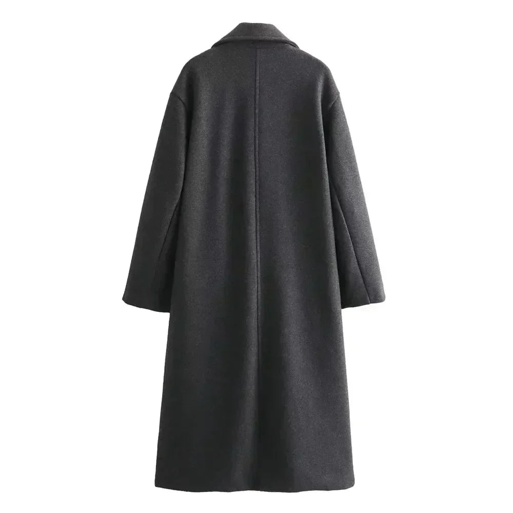 Women's Oversized Double-Breasted Wool Coat – Wide Lapel Design