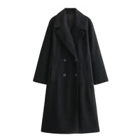 Women's Oversized Double-Breasted Wool Coat – Wide Lapel Design