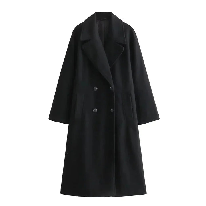 Women's Oversized Double-Breasted Wool Coat – Wide Lapel Design