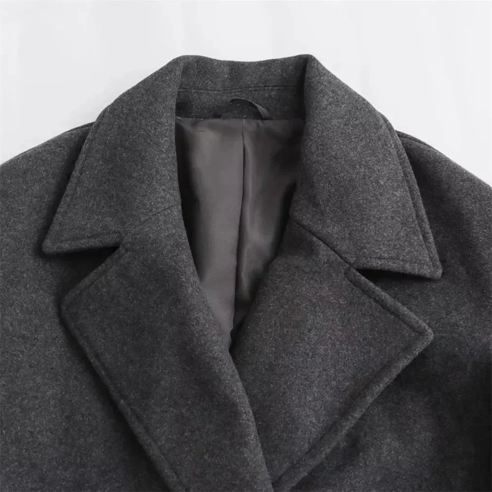 Women's Oversized Double-Breasted Wool Coat – Wide Lapel Design