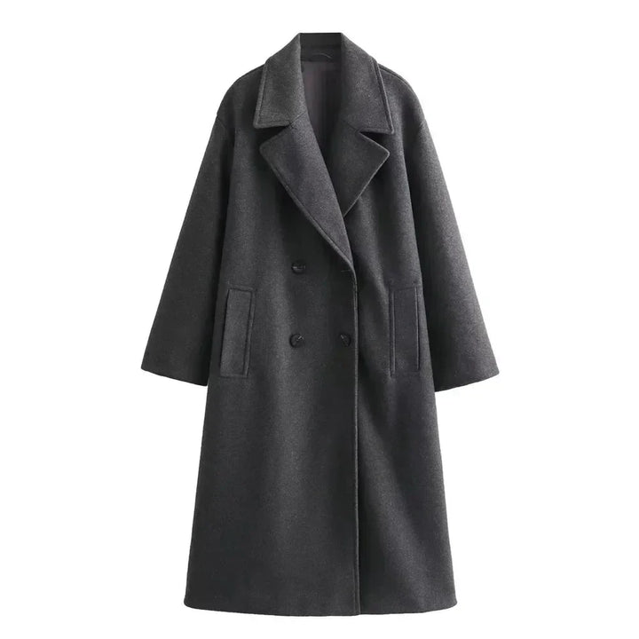 Women's Oversized Double-Breasted Wool Coat – Wide Lapel Design