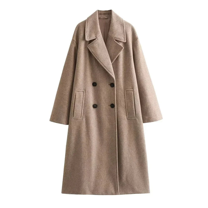 Women's Oversized Double-Breasted Wool Coat – Wide Lapel Design