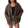 Women's Oversized Faux Leather Bomber Jacket Zip-Up