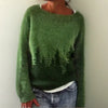 Women's Oversized Forest Print Knit Sweater Crew Neck