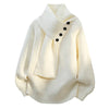 Women's Oversized Knit Sweater – Button-Detail Scarf-Neck
