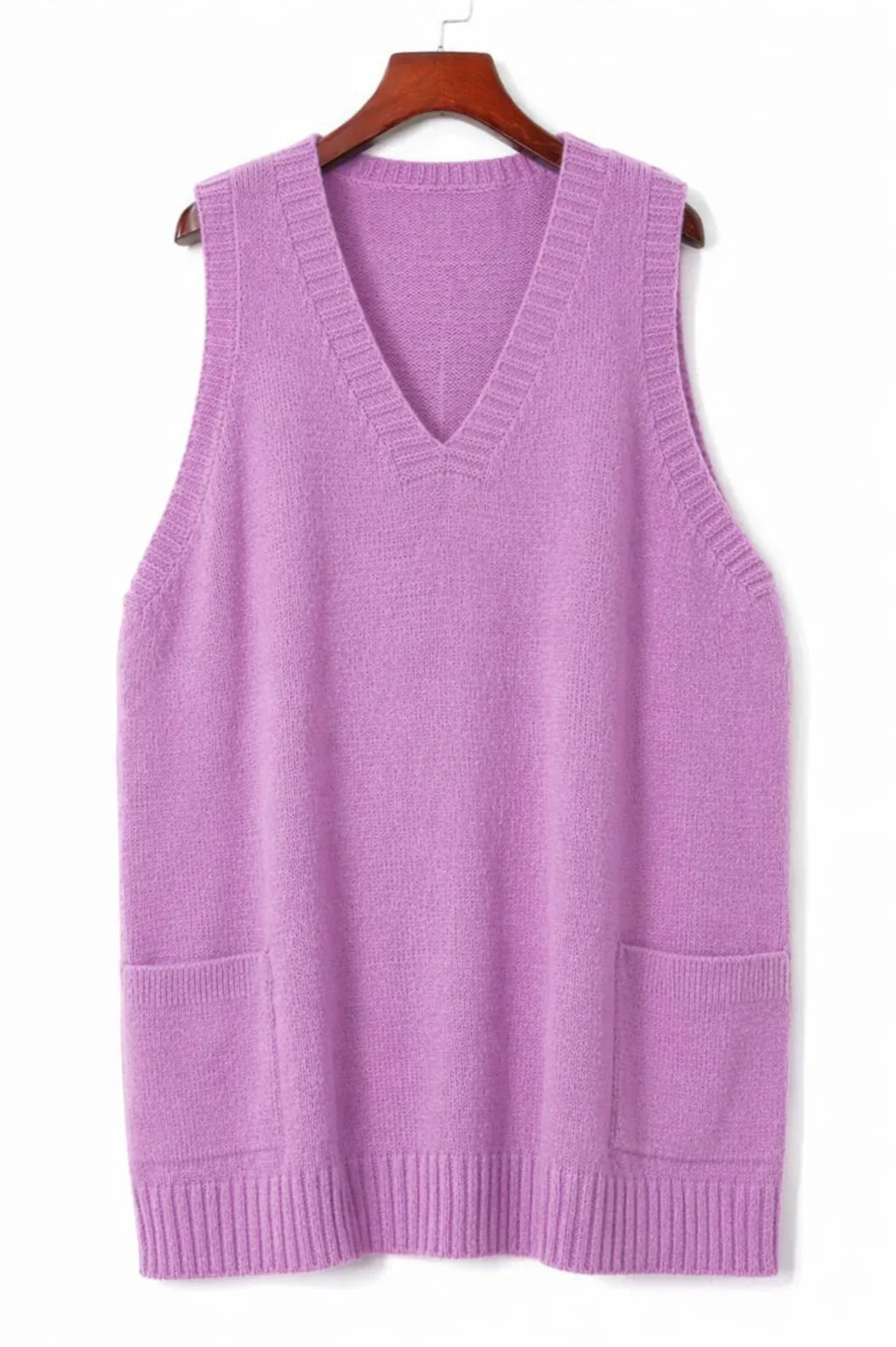 Women's Oversized Knit Vest – V-Neck Sleeveless Tunic Length And Patch Pockets