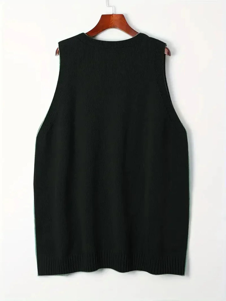 Women's Oversized Knit Vest – V-Neck Sleeveless Tunic Length And Patch Pockets