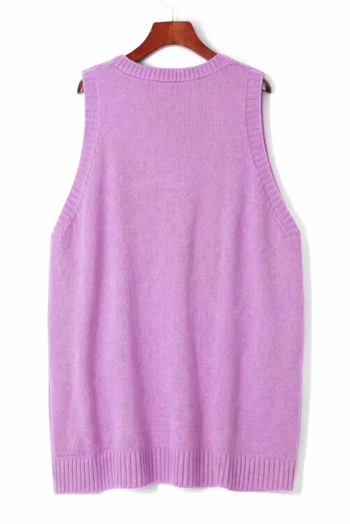 Women's Oversized Knit Vest – V-Neck Sleeveless Tunic Length And Patch Pockets