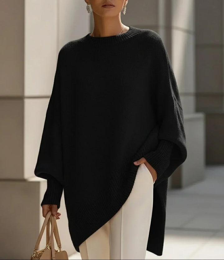 Women's Oversized Ribbed Hem Poncho Jumper