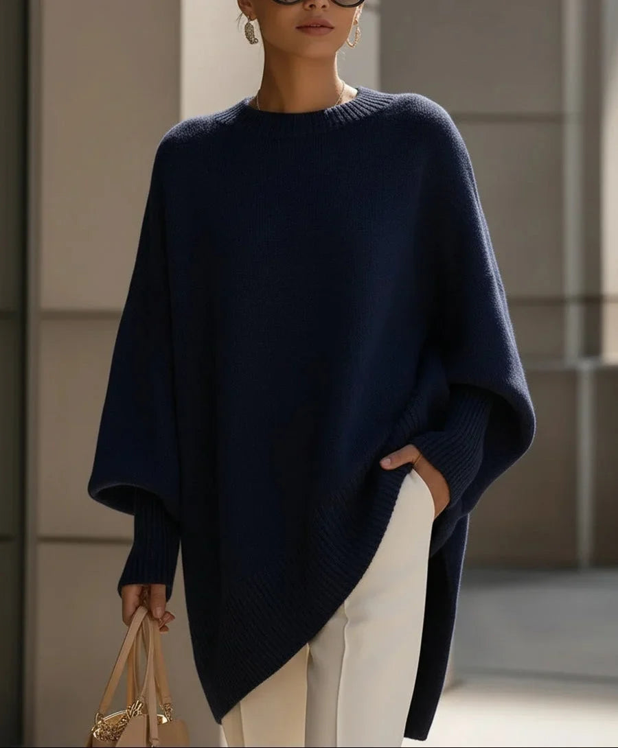 Women's Oversized Ribbed Hem Poncho Jumper