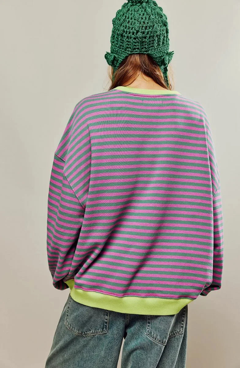 Women's Oversized Striped Long-Sleeve Pullover Sweater