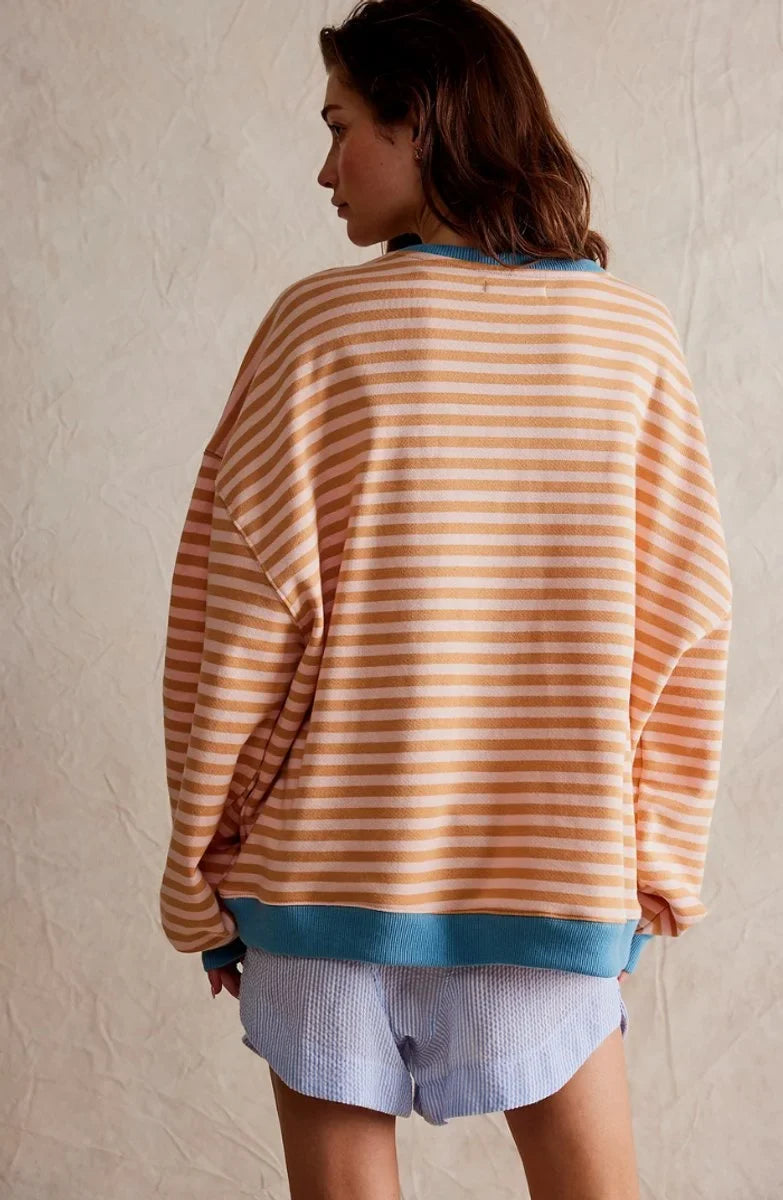 Women's Oversized Striped Long-Sleeve Pullover Sweater