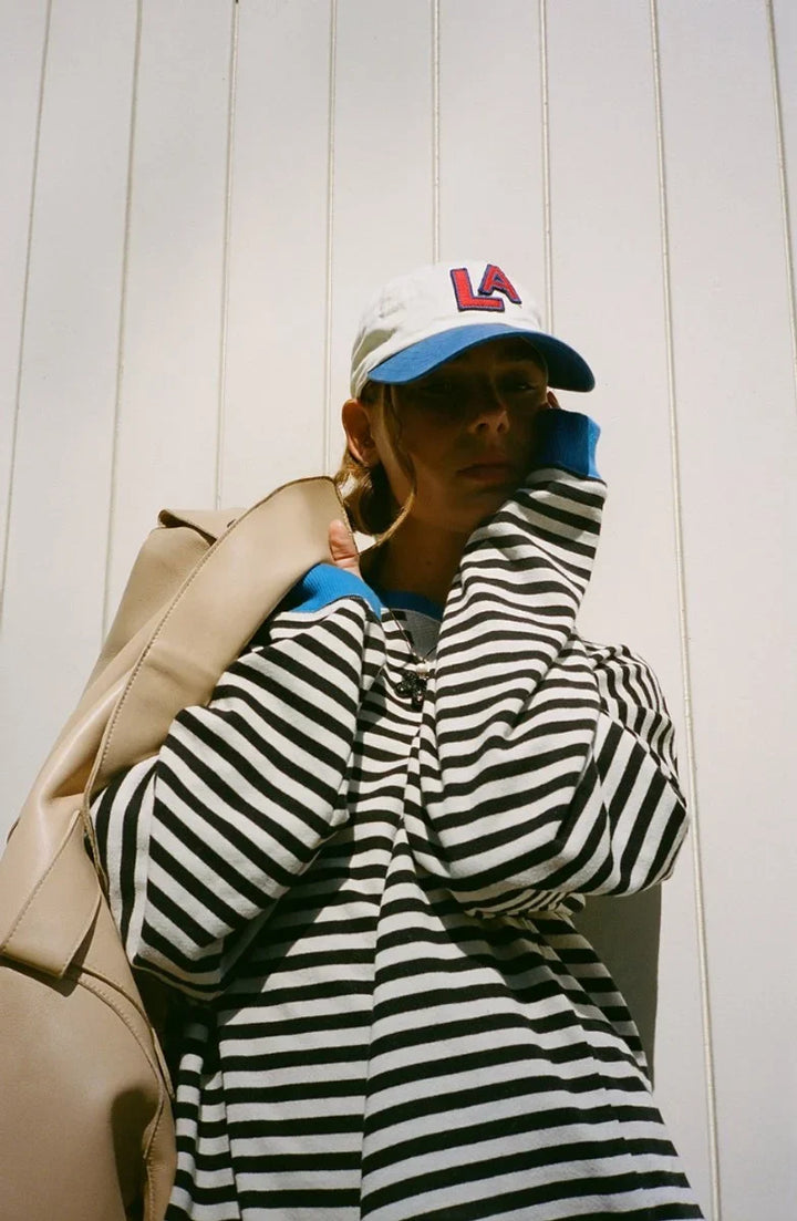 Women's Oversized Striped Long-Sleeve Pullover Sweater