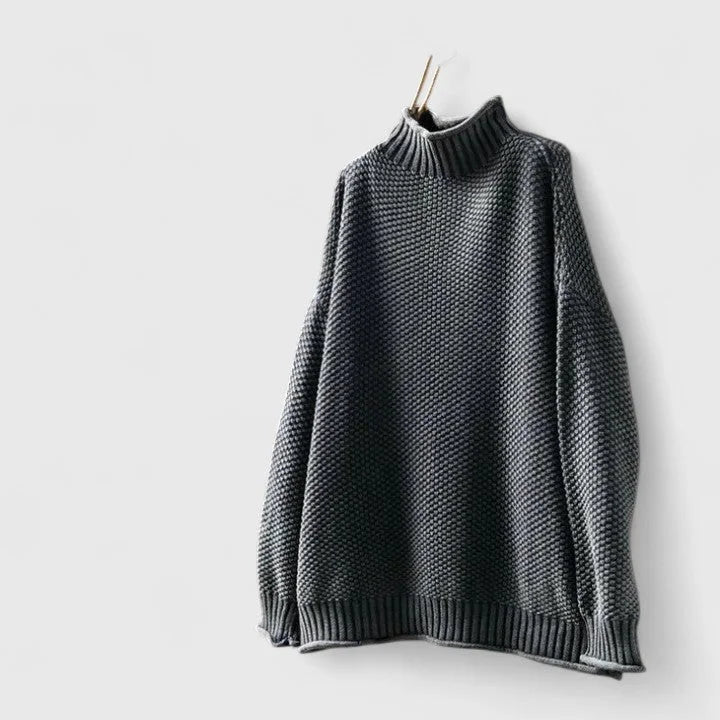 Women's Oversized Textured Knit Sweater – Mock-Neck Long Sleeves