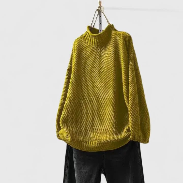 Women's Oversized Textured Knit Sweater – Mock-Neck Long Sleeves