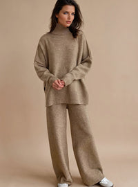 Women's Two-Piece Set – Oversized Turtleneck Wide-Leg Lounge Set