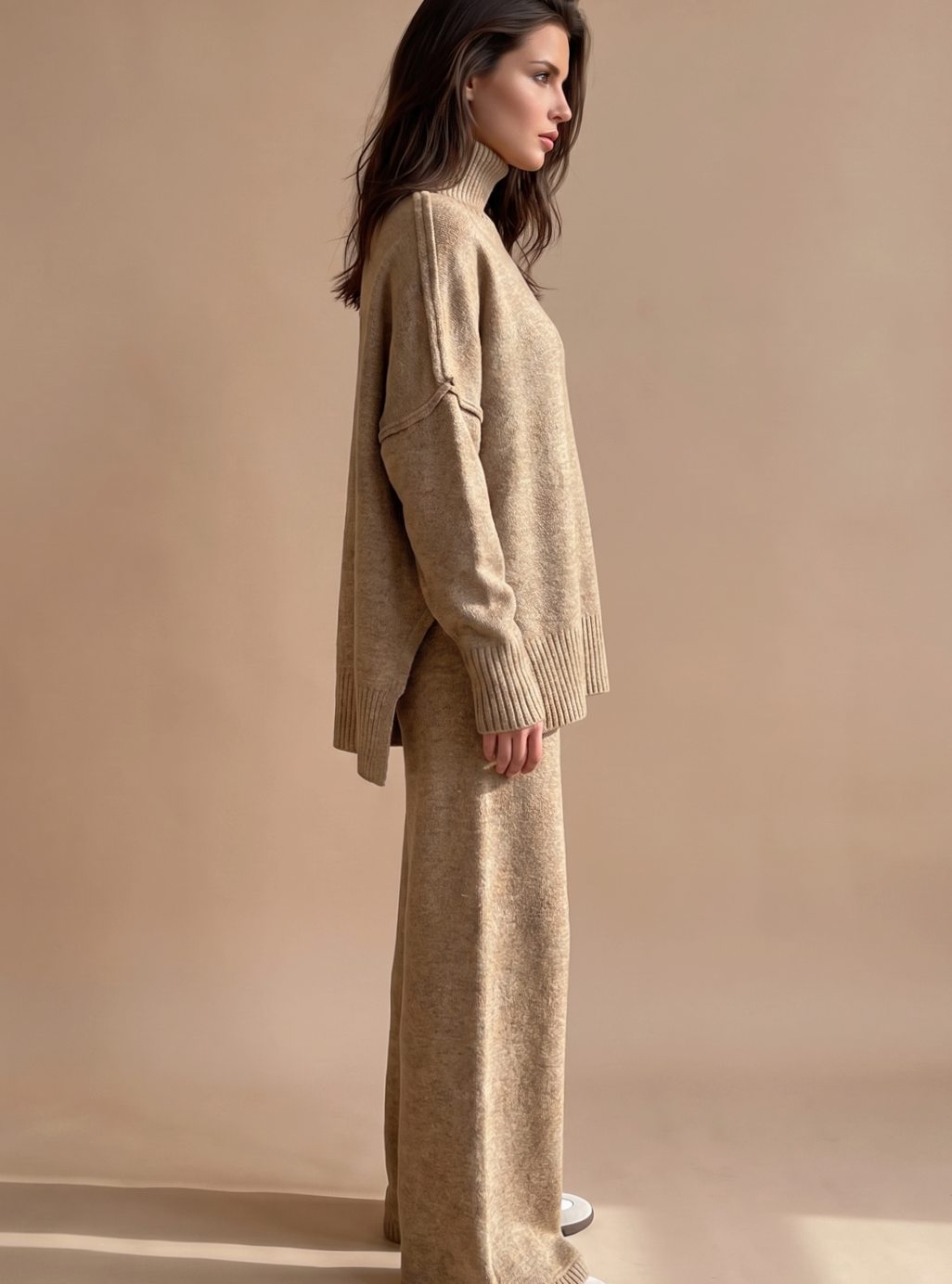 Women's Two-Piece Set – Oversized Turtleneck Wide-Leg Lounge Set