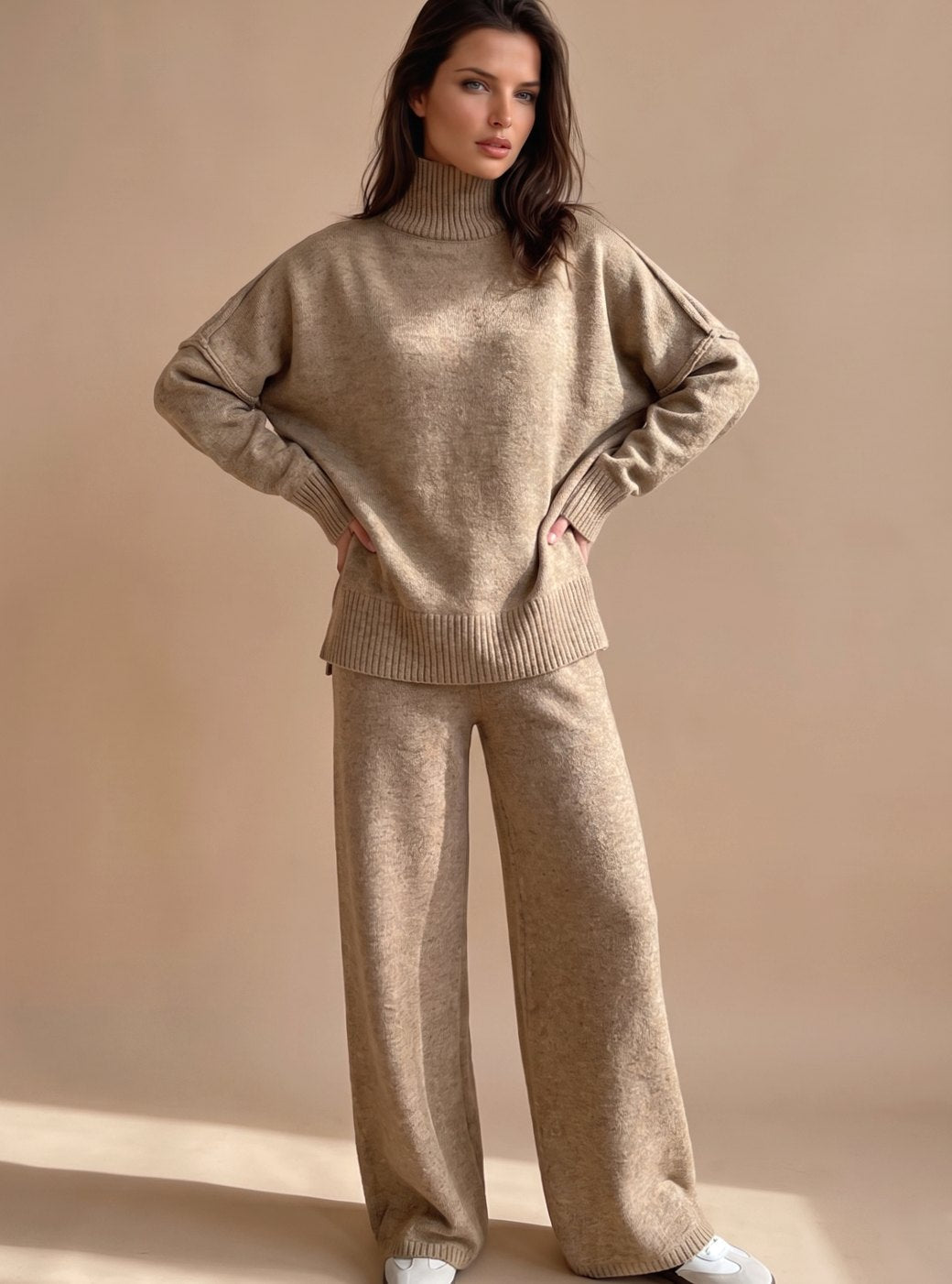 Women's Two-Piece Set – Oversized Turtleneck Wide-Leg Lounge Set