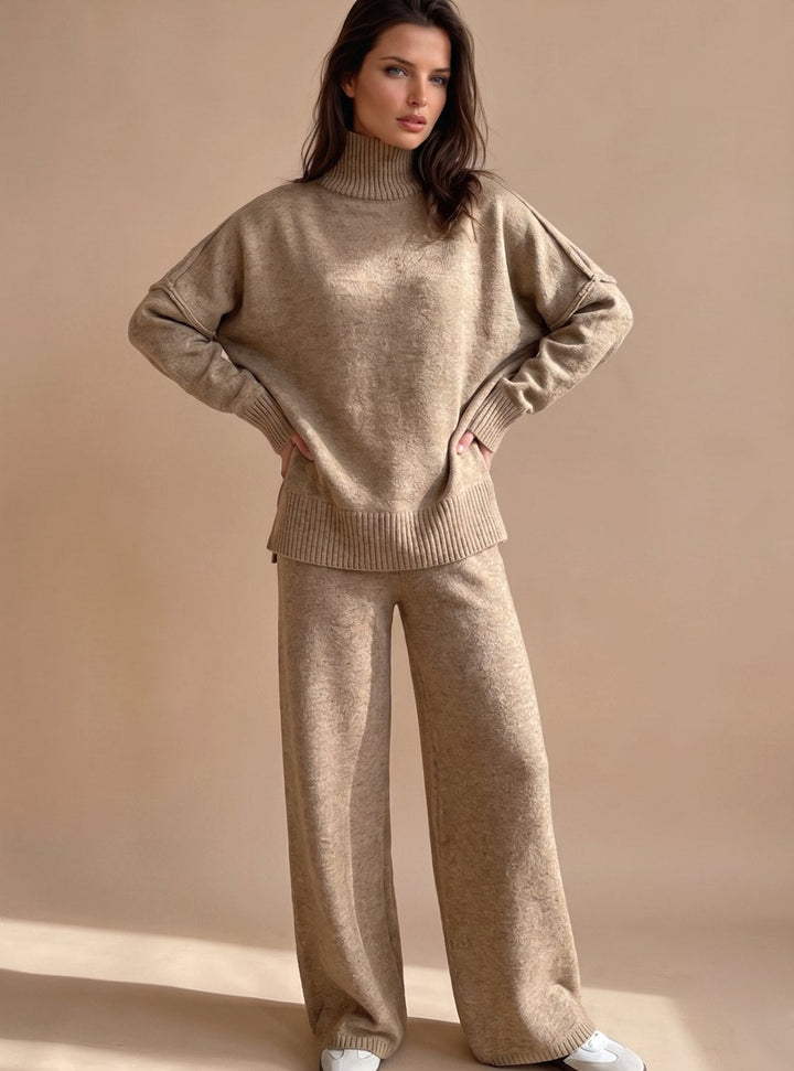 Women's Two-Piece Set – Oversized Turtleneck Wide-Leg Lounge Set