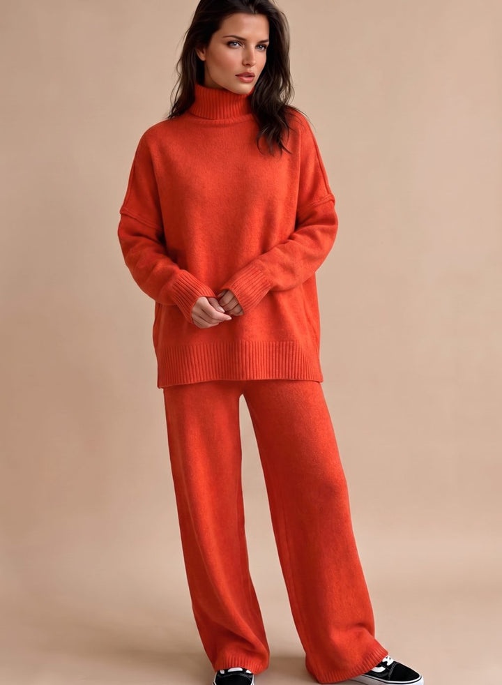 Women's Two-Piece Set – Oversized Turtleneck Wide-Leg Lounge Set