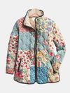 Women's Patchwork Floral Quilted Jacket – Stand-Up Collar And Snap-Button Front