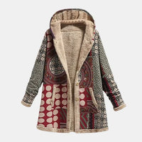 Women's Patchwork Hooded Fleece Coat – Button Closure