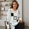 Women's Patchwork Relaxed-Fit Knit Sweater – Crew Neck