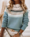 Women's Patterned Yoke Knit Sweater – Long-Sleeve Crew-Neck