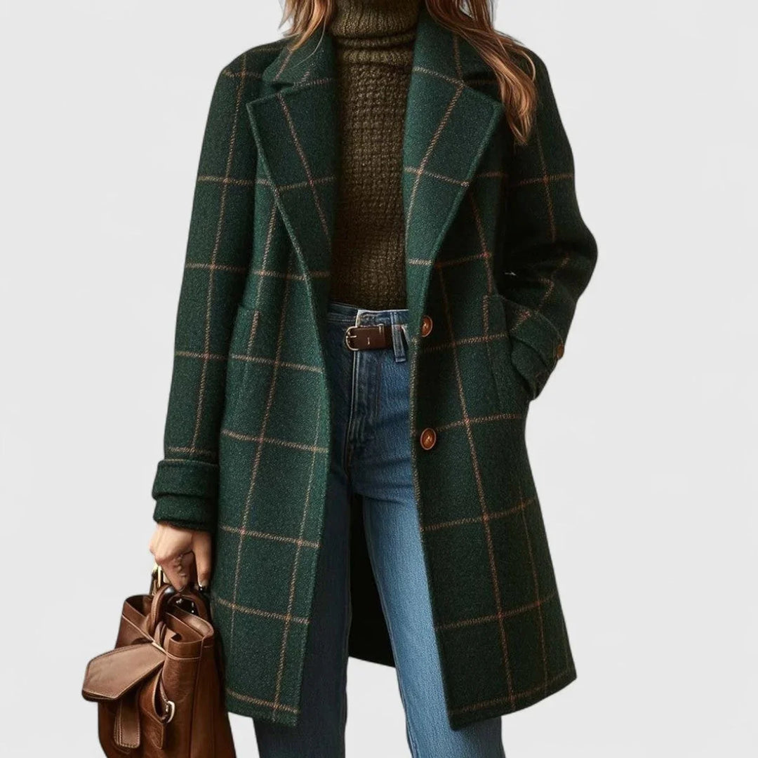 Women's Plaid Wool-Blend Longline Notch-Lapel Coat