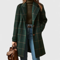 Women's Plaid Wool-Blend Longline Notch-Lapel Coat