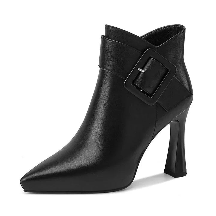 Women's Pointed-Toe High-Heel Ankle Boots – Buckle Strap