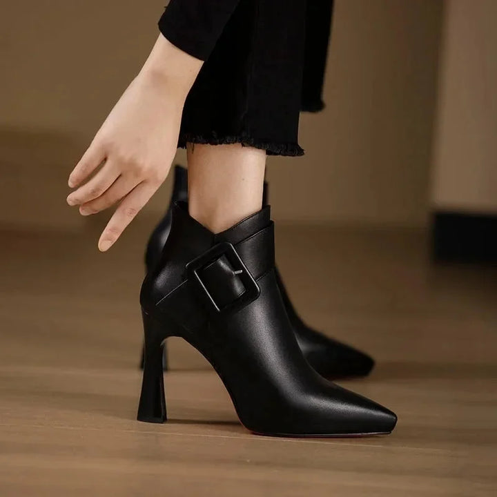 Women's Pointed-Toe High-Heel Ankle Boots – Buckle Strap
